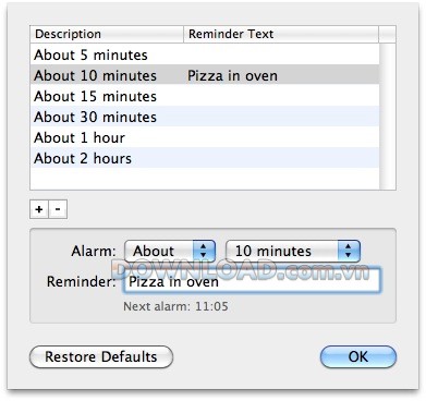 TinyAlarm là đồng hồ nhắc việc