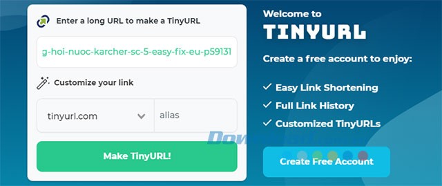 Nhập đường dẫn gốc vào Tiny URL để rút gọn URL trong tích tắc