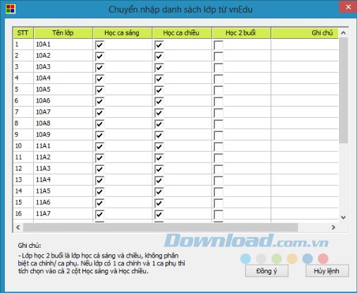Chuyển nhập danh sách lớp