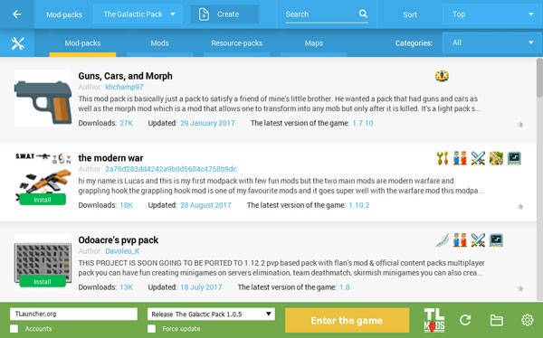 TLauncher tích hợp hệ thống modpack