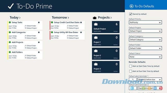 Các thiết lập mặc định cho công việc