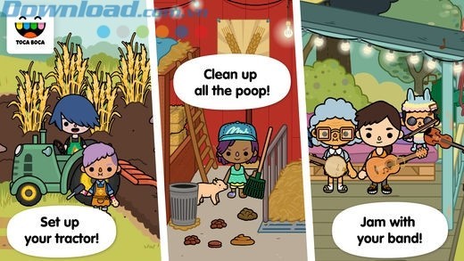 Vận hành máy nông nghiệp, dọn chất thải động vật và chơi đàn giải trí