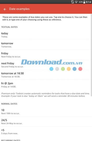 Mẫu kế hoạch công việc trên Todoist cho Android