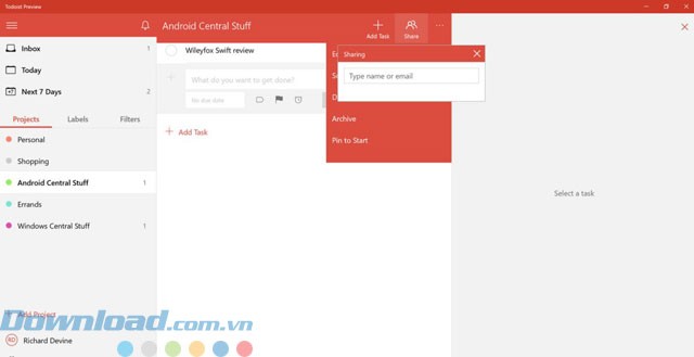 Chia sẻ công việc qua email