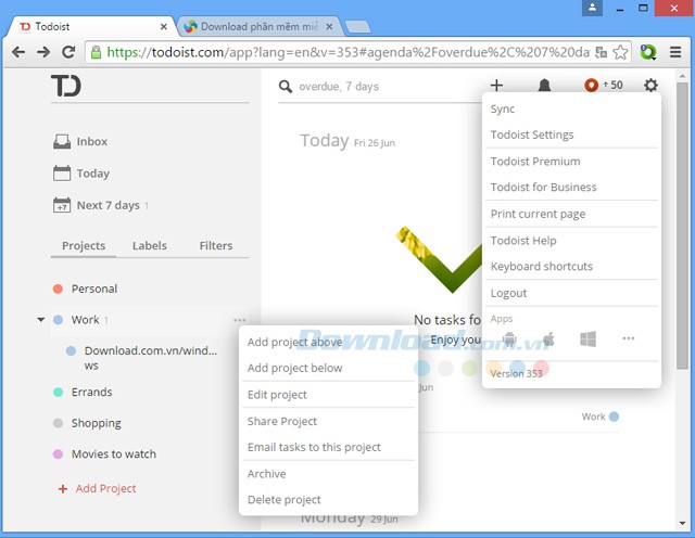 Todoist trên web