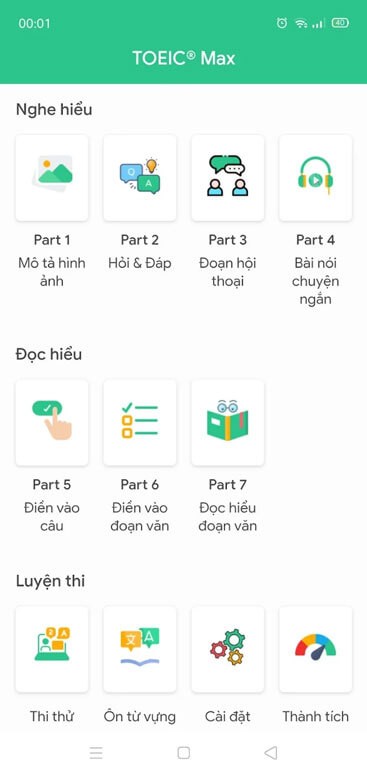 Giao diện chính của Toeic Max