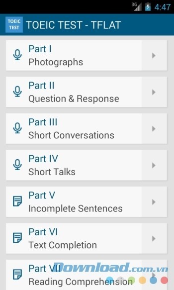 Các phần của bài thi TOEIC