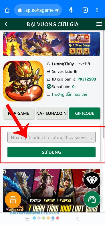 Nhập mã giftcode