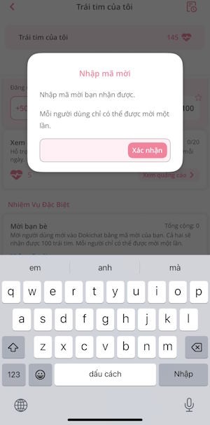 Hướng dẫn nhập mã để nhận tim