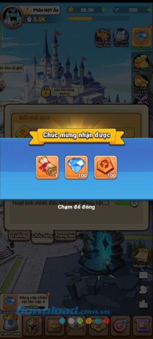 Chạm vào màn hình để nhận quà