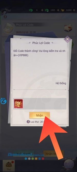 Nhấn vào nút Nhận