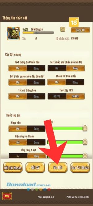 Chạm vào mục Mã đổi