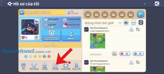 Chạm vào mục Cài đặt