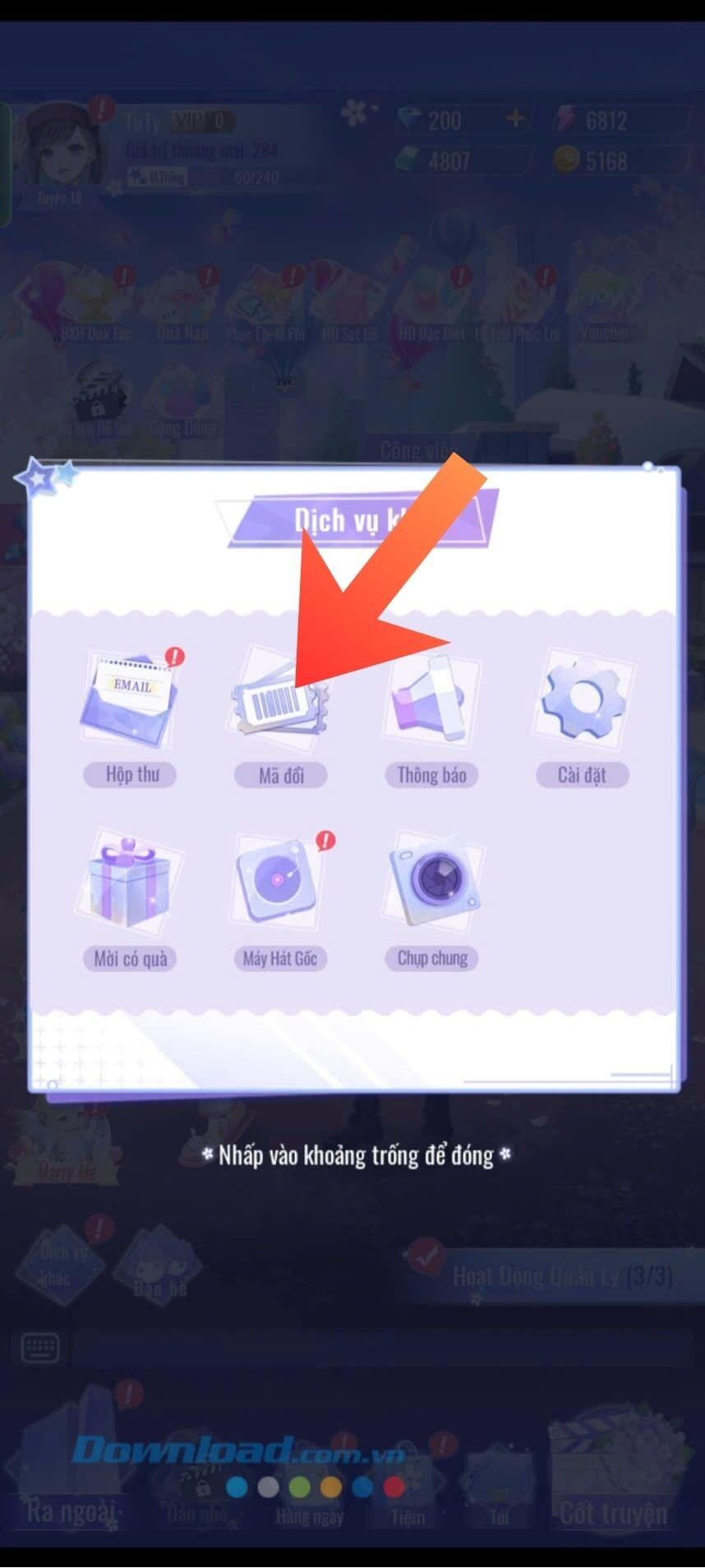 Nhấn vào mục Mã đổi