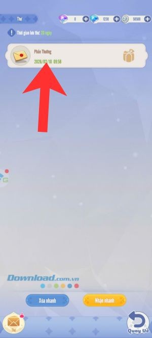 Chạm vào thư Phần thưởng