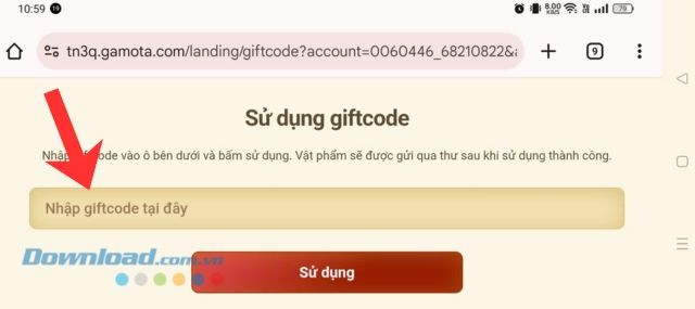 Nhập mã code ở phía bên trên, rồi chạm vào nút Sử dụng