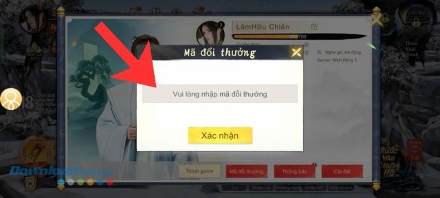 Nhập mã code ở phía trên > Ấn vào nút Xác nhận