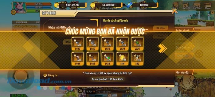 Chạm vào vị trí bất kỳ trên màn hình để nhận những phần quà