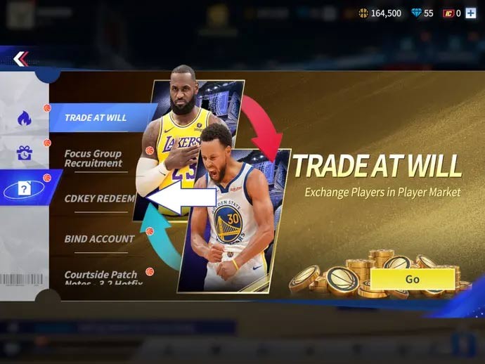 Màn hình đổi code game NBA Infinite