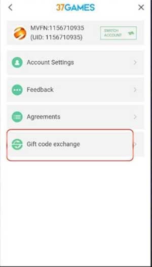 Nhấp vào tùy chọn Gift Code Exchange