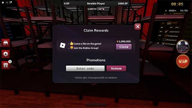 Cách nhập code Shrimp Game