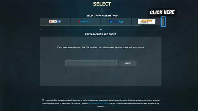 Nhấp vào ô cuối cùng, bên phải các tùy chọn thanh toán có sẵn