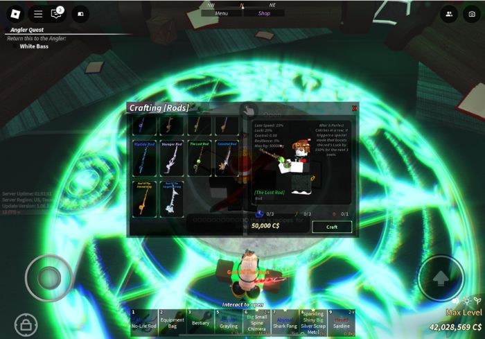 Một số cần câu có thể chế tạo trong Roblox Fisch