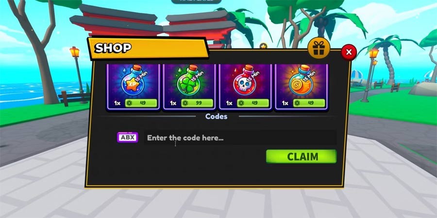 Cửa sổ nhập code Anime Odyssey Simulator