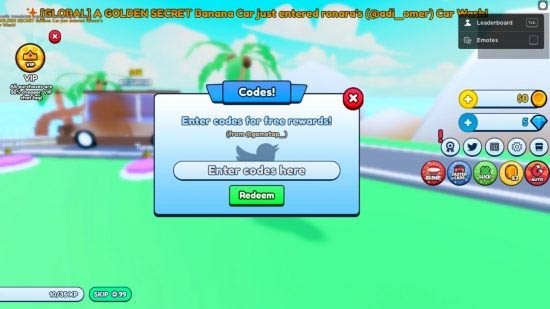 Cửa sổ đổi giftcode Car Wash Tycoon