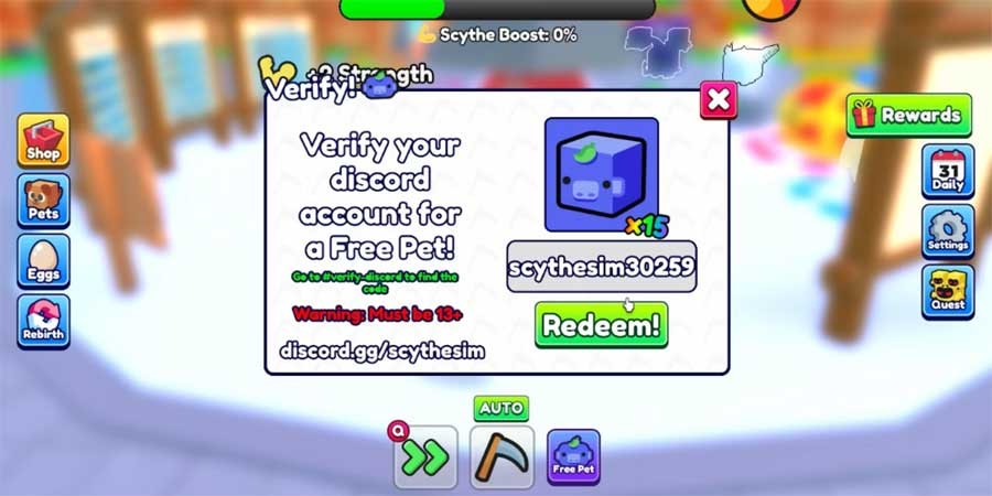 Màn hình đổi code Scythe Simulator