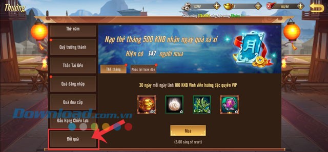 Chạm vào mục Đổi quà