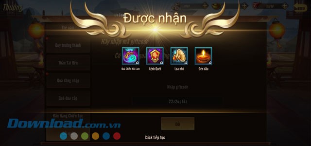 Phần thưởng nhận được