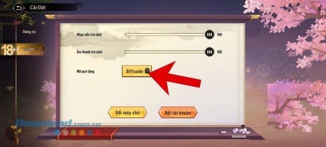 Nhấn vào mục Giftcode