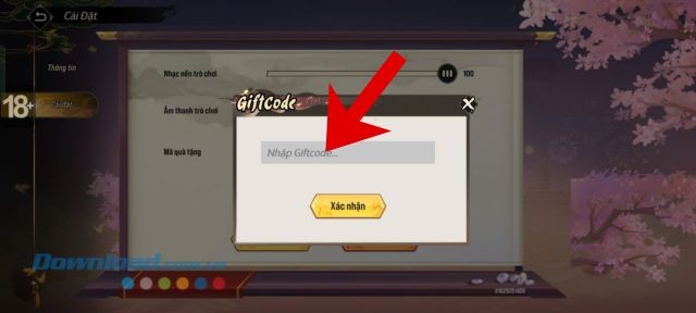 Nhập một trong những mã giftcode