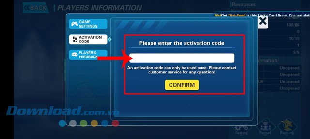Nhập mã code vào ô trống, rồi chạm vào nút Confirm.