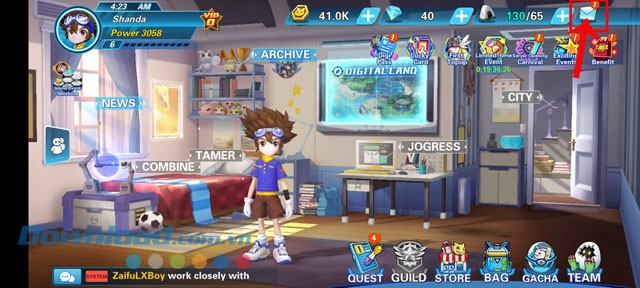 Nhấn vào biểu tượng bức thư