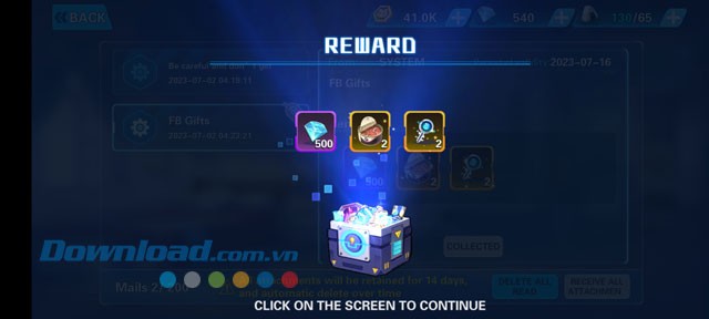 Phần thưởng hiển thị lên màn hình.