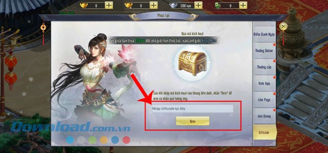 Nhập mã giftcode