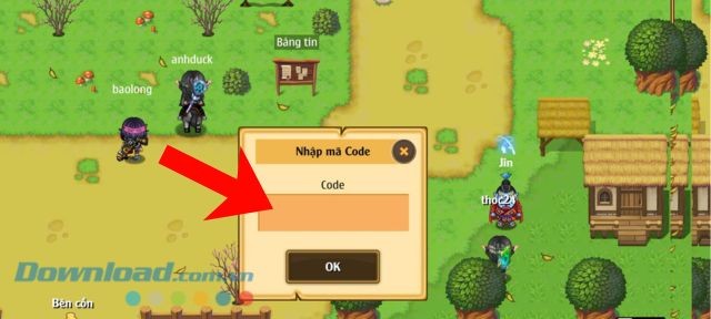 Nhập mã giftcode và ấn nút OK