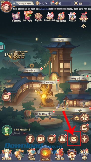 Chạm vào biểu tượng bức thư