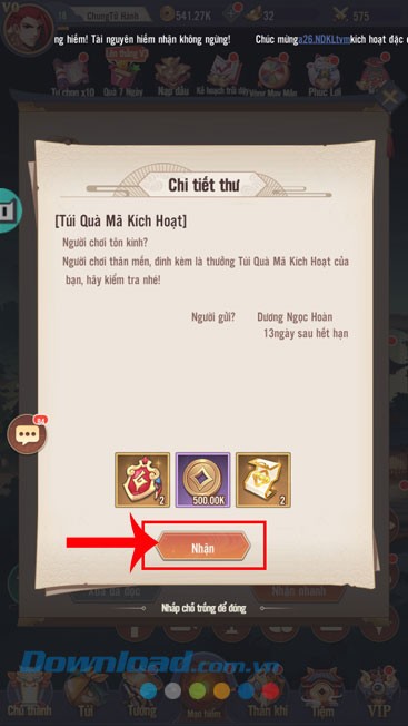 Ấn vào nút Nhận