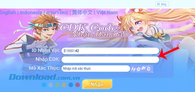 Nhập mã code