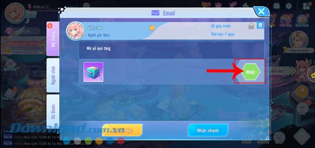 Chạm vào nút Nhận