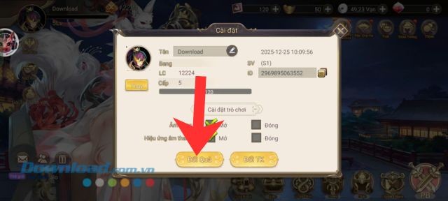 Nhấn vào nút Đổi quà