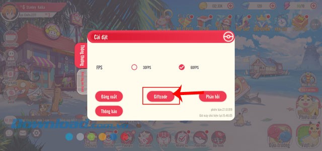 Chạm vào mục Giftcode