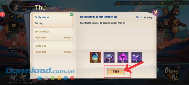 Chạm vào nút Nhận