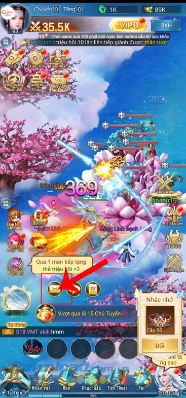 Nhấn vào biểu tượng bức thư