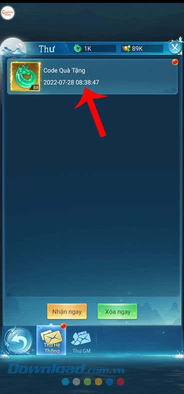 Ấn vào mục Code quà tặng