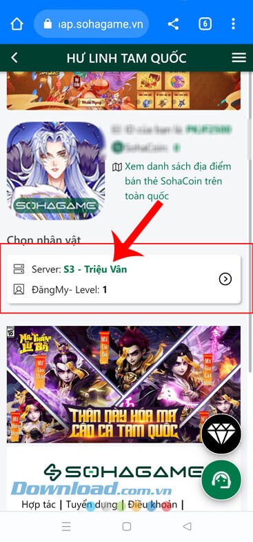 Chạm vào phần thông tin nhân vật game của mình