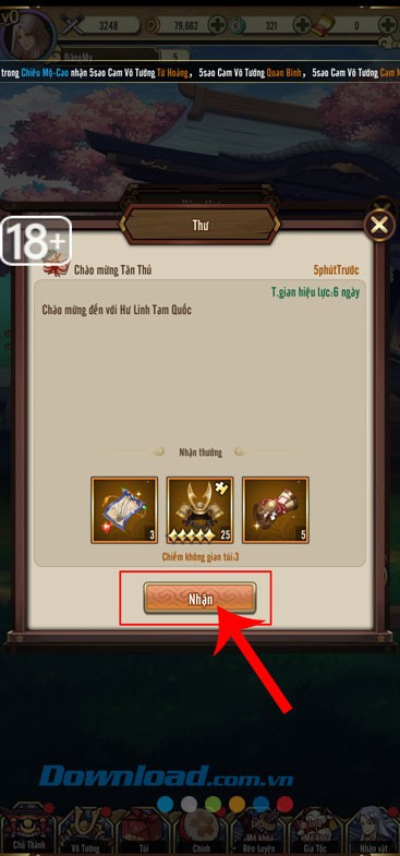 Nhấn vào nút Nhận